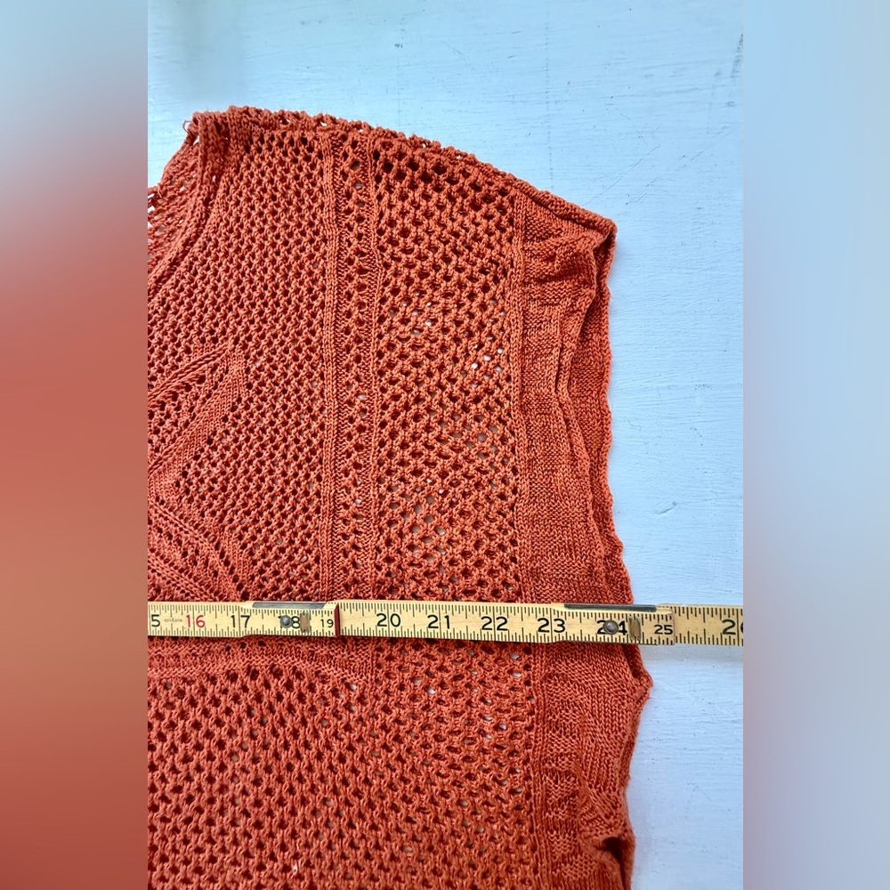Boho Women’s Crocheted Poncho Swim Cover Up Fringe Hem Pumpkin Spice Rust - Picture 8 of 11